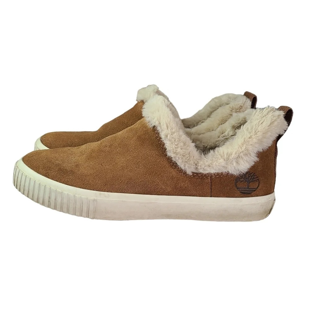 Timberland Suede Leather Faux Fur Lined Slip-on Flat Sneakers Shoes Size 6.5